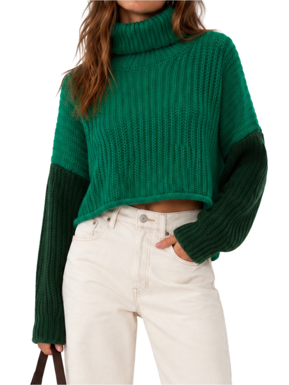 Manière De Voir Green Asymmetric Curved Hem Knit Sweater L Large
